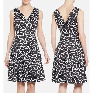 Anne Klein Fit And Flare Dress Vneck Sleeveless Cocktail Cotton Black White 12